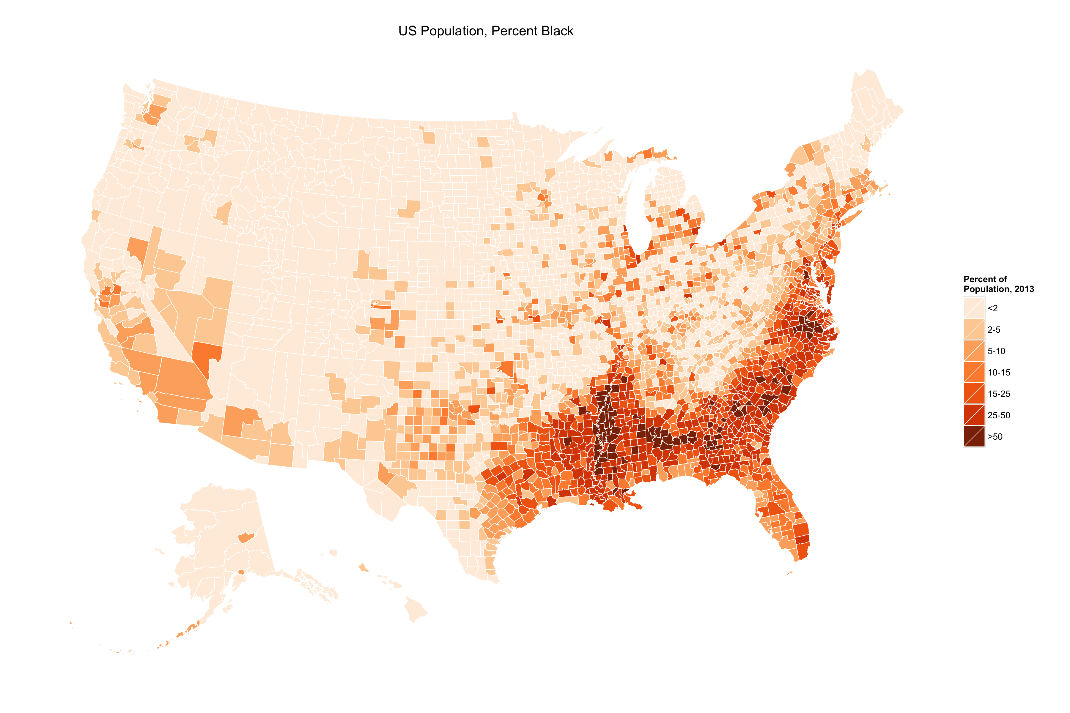 Percent Black Population, by county.
