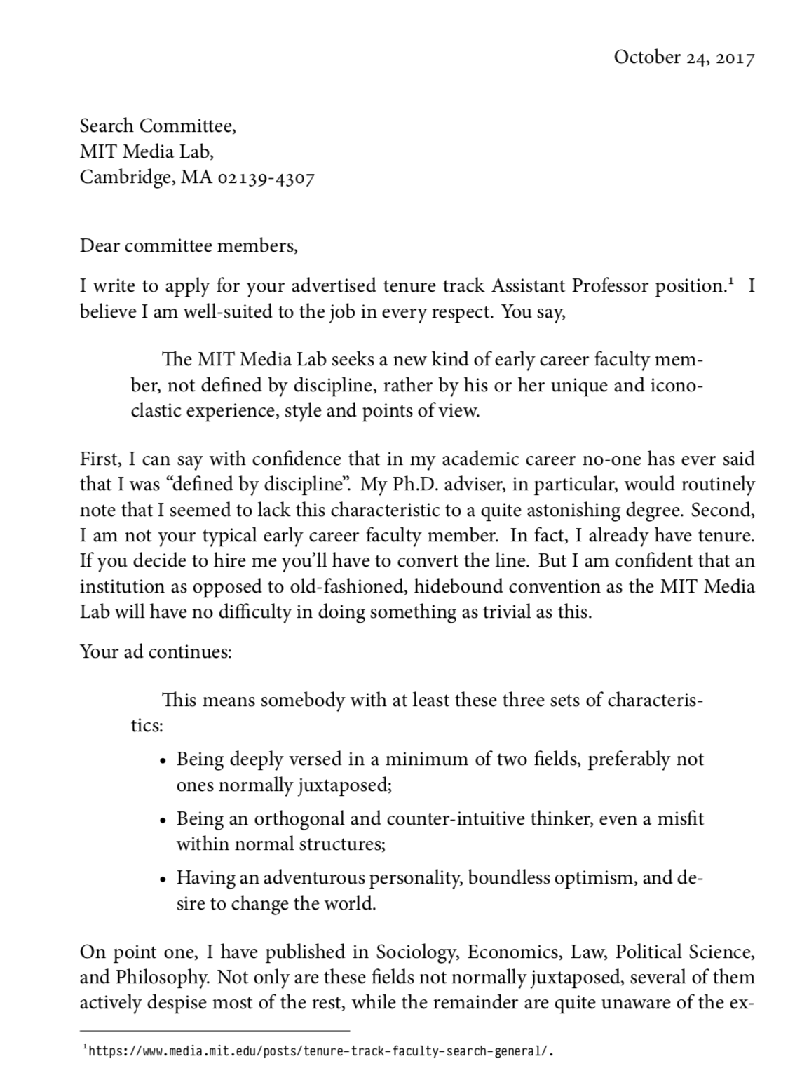 Media lab letter page one