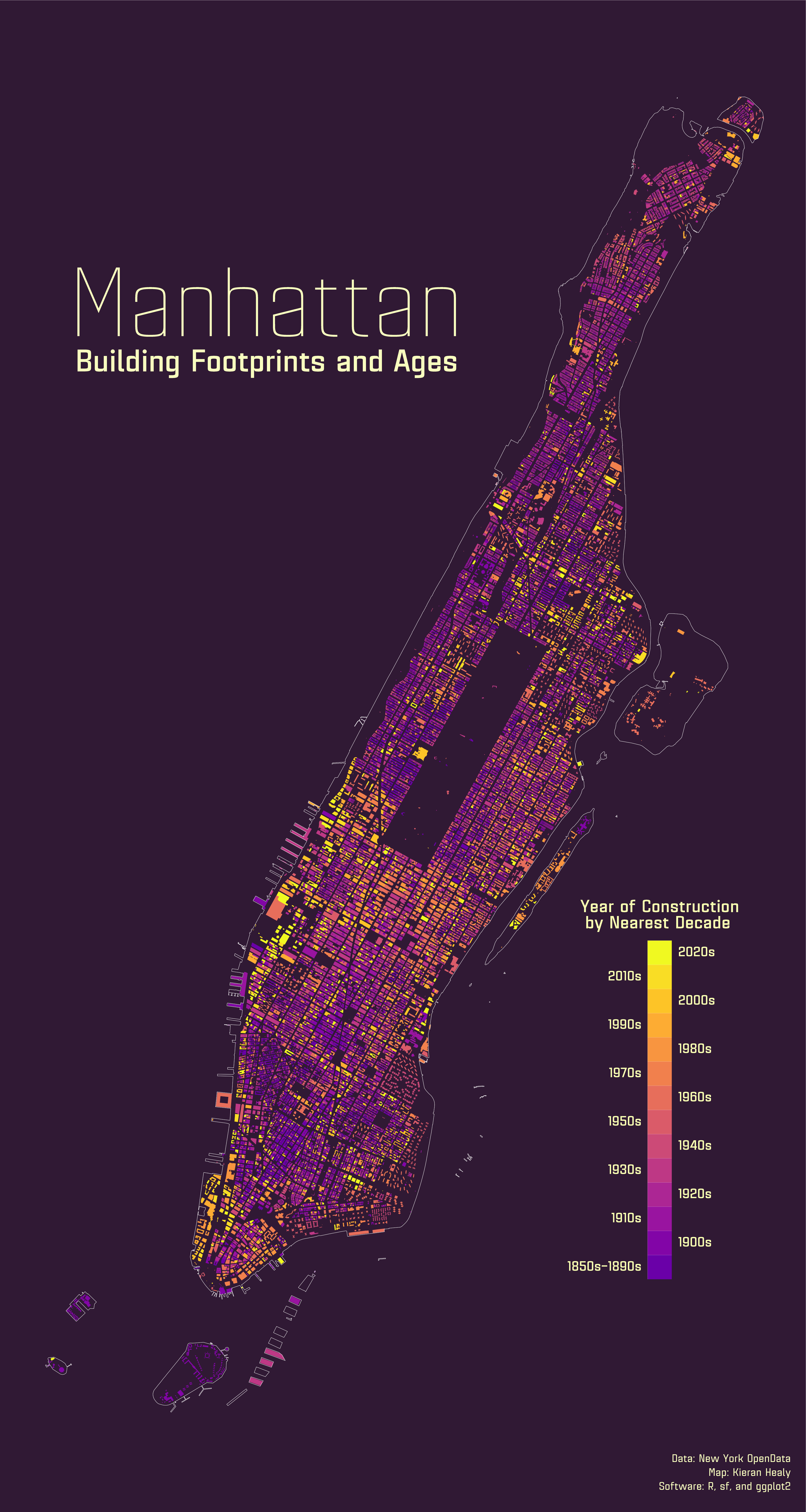 Manhattan's buildings by decade of construction