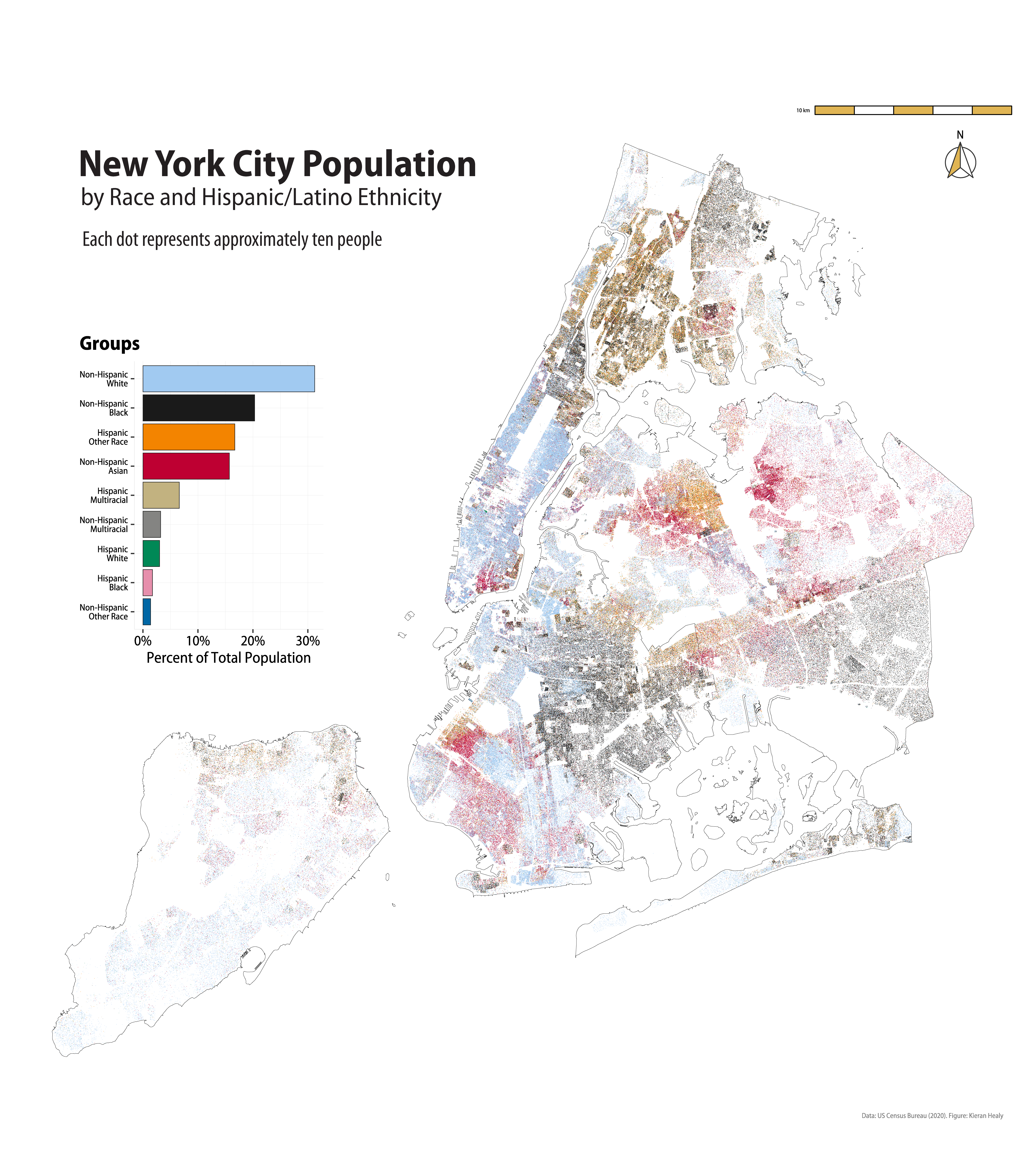 NYC population dot-density map by race and ethnicity