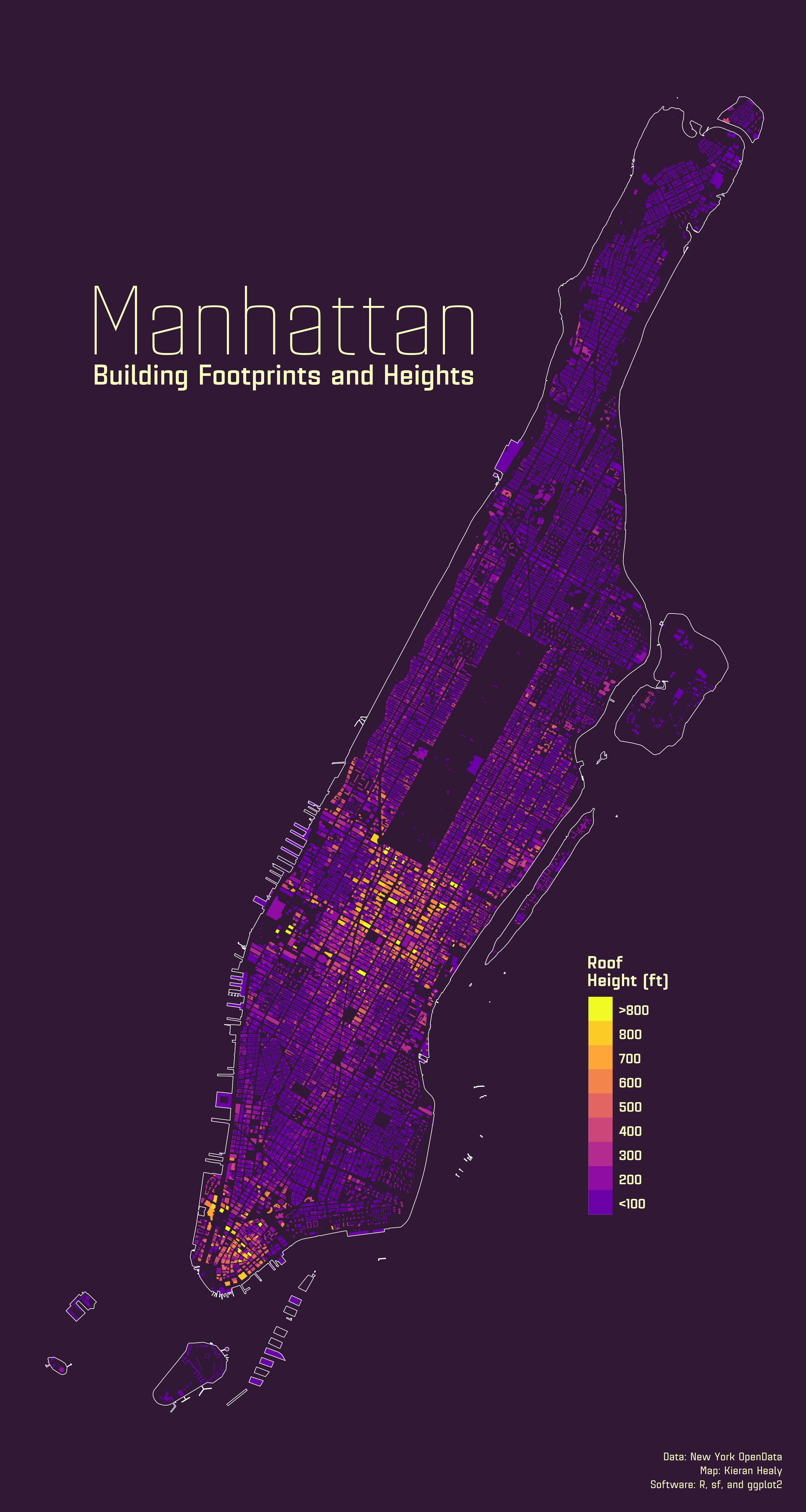 Building footprints and roof heights in Manhattan